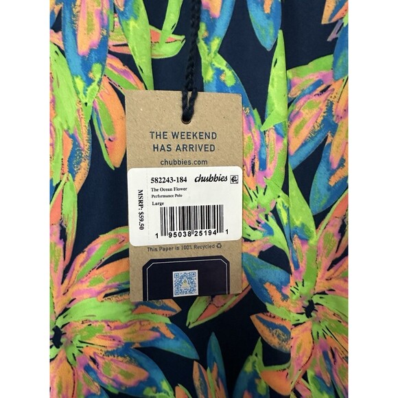 Size L Chubbies The Ocean Flower Tropical Print Performance Polo 2.0 Shirt NEW - Picture 3 of 3